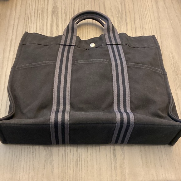 HERMÈS Canvas Fourre Tout Bag Cotton Canvas Tote Bag Black Gray - Picture 2 of 12